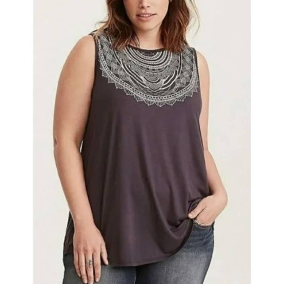 torrid Tops - Torrid Geometric Print High Neckline Slate Purple Graphic Print Tank Top 00 M/L